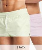 Asos Design 2 Pack Swim Shorts In White And Purple Save-multi