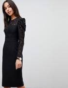 Asos Lace Top Midi Pencil Dress - Black