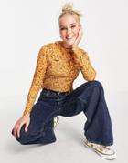 Miss Selfridge Rust Ditsy Floral Long Sleeve Collar Shirred Top-multi