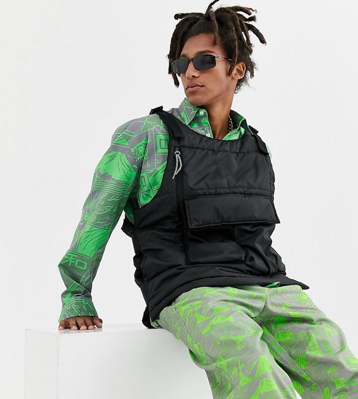 Collusion Quilted Utility Vest In Black