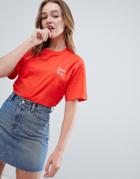 Monki Ooohlala Oversized Crew Neck Tee In Red - Red