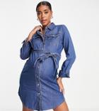 New Look Maternity Long Sleeve Denim Shirt Dress-blue
