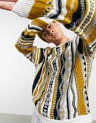 Asos Design Knit Sweater With Textured Multicolored Pattern In Neutral Tones