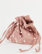 Svnx Satin Pearl Detail Cosmetics Bag In Rose-pink