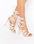 Lipsy Bevan Tan Ghillie Lace Up Calf Heeled Sandals - Tan
