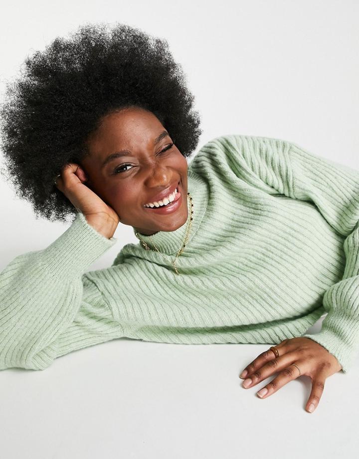 Stradivarius Supersoft High Neck Sweater In Green