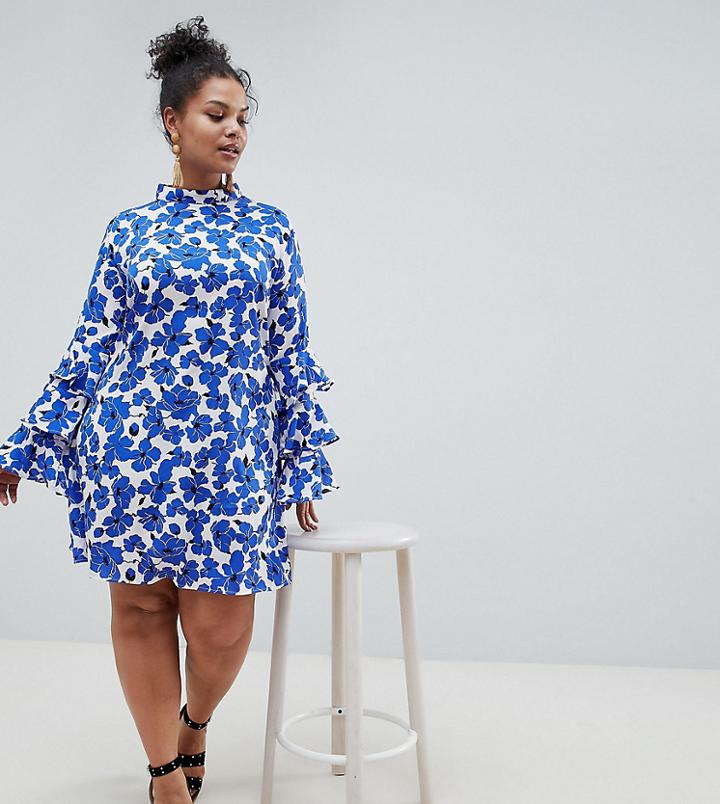 Ax Paris Plus Floral Tiered Sleeve Dress - Multi