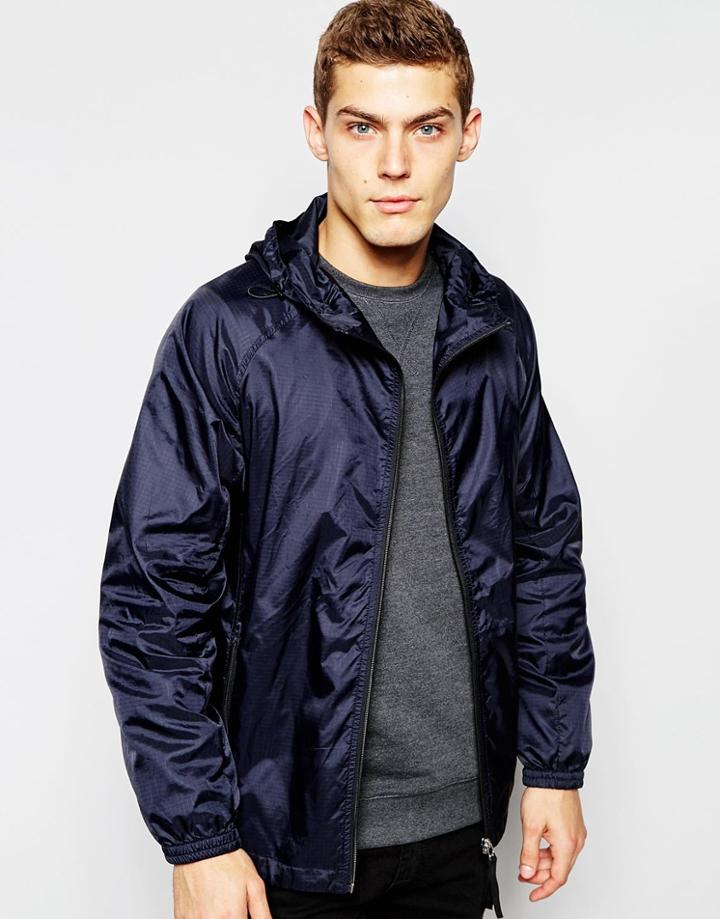 Brixtol Hooded Jacket In Nylon Ripstop - Navy