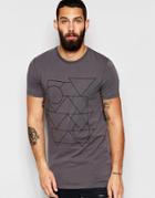 Asos Longline Muscle T-shirt With Linear Geo Print In Gray - Gull Grey