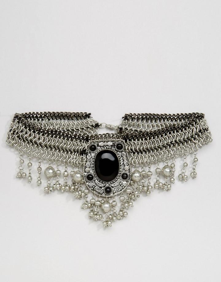 Asos Festival Stone Statement Necklace - Black