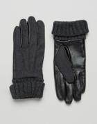 Asos Leather And Felt Gloves In Charcoal - Gray