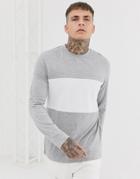 Asos Design Long Sleeve T-shirt With Waffle Body Panel In Gray Marl
