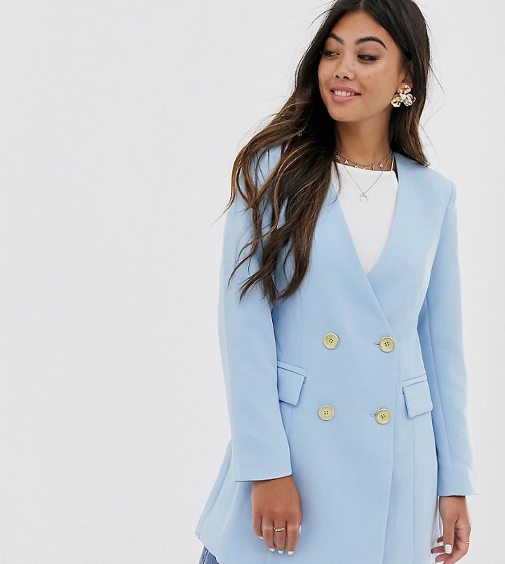 Asos Design Petite Collarless Longline Blazer-blue