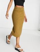 Monki Adina Knitted Lounge Midi Skirt In Camel-neutral