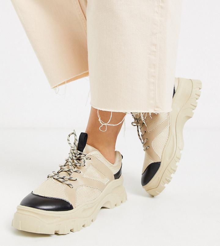 Monki Chunky Sole Mesh Sneakers In Beige-neutral