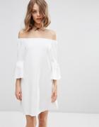 Asos Fluted Sleeve Off Shoulder Mini Dress - Ivory