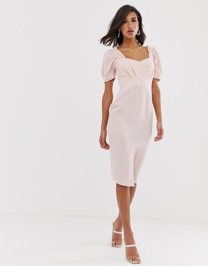 Asos Design Midi Pencil Dress With Sweetheart Neckline-pink