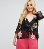New Look Curve Floral Tie Front Kimono T-shirt - Multi