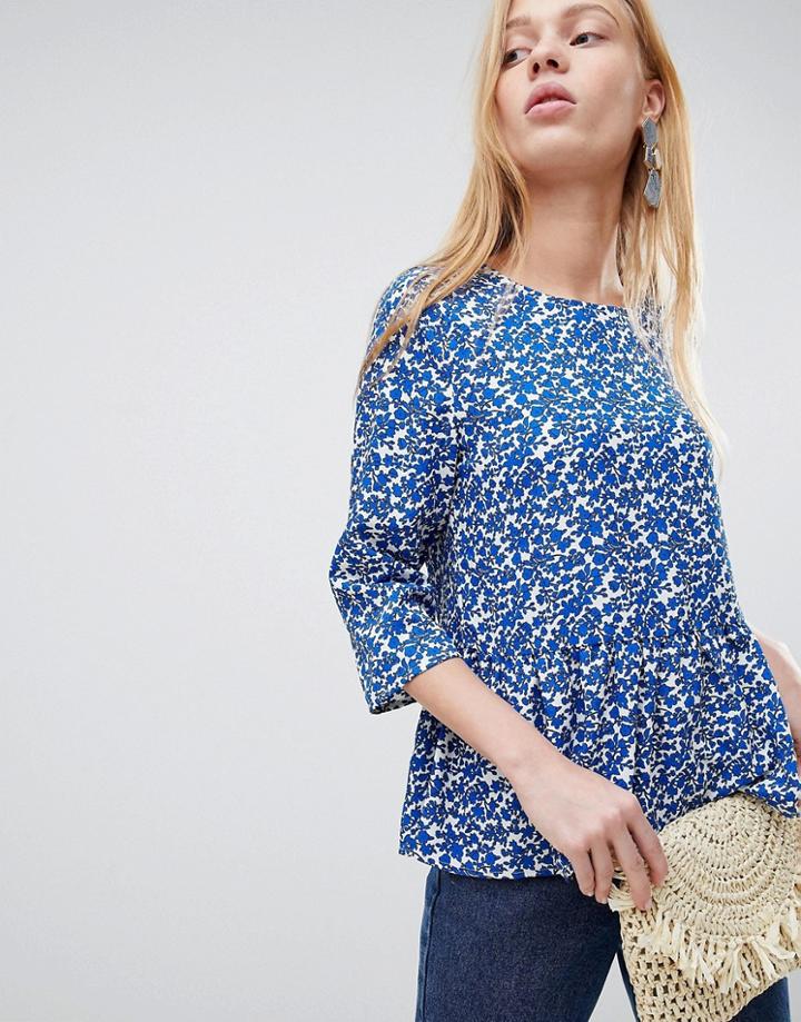 Ichi 3/4 Sleeve Noise Print Top - Blue