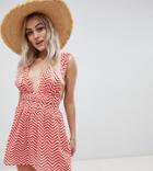 Asos Design Petite Red Chevron Print Grecian Beach Sundress - Multi