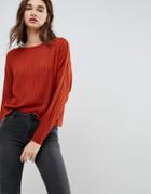 Asos Sweater In Ladder Stitch And Batwing Sleeves - Red