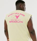 Asos Design Plus Oversized Sleeveless T-shirt With City Back Print - Yellow