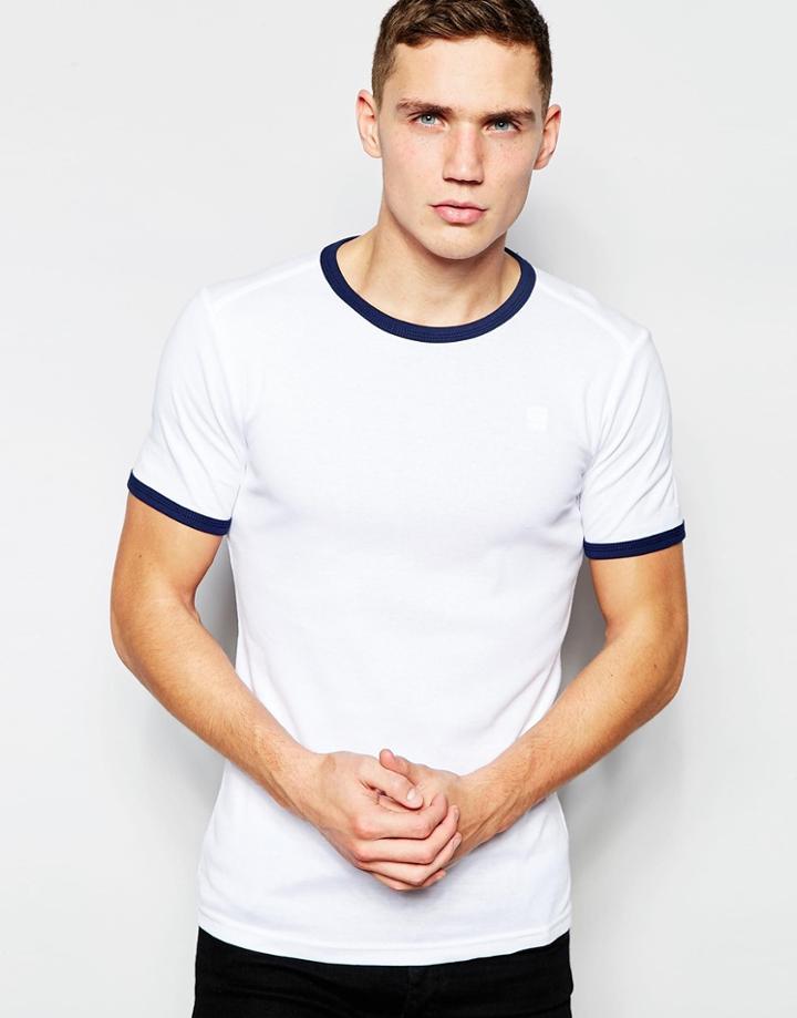 G-star T-shirt Ramic Crewneck Ringer In White And Blue