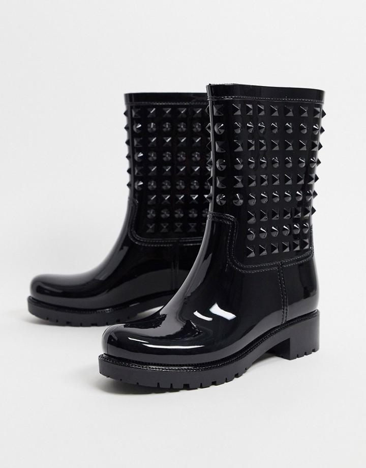 Asos Design Grateful Studded Wellie Boots In Black