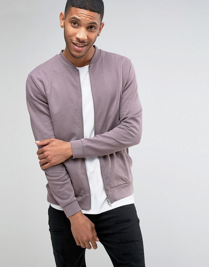 Asos Jersey Bomber Jacket In Purple - Purple