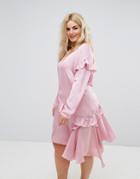 Alice & You Long Sleeve Shift Dress With Ruffle Layers - Pink