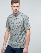 Jack & Jones Originals Short Sleeve Shirt In Regular Fit All Over Leaf Print - Blue
