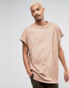 Asos Super Oversized Sleeveless T-shirt With Brown Wash In Heavyweight