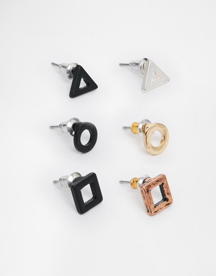 Asos Geometric Earring Pack In Mixed Finish - Multi