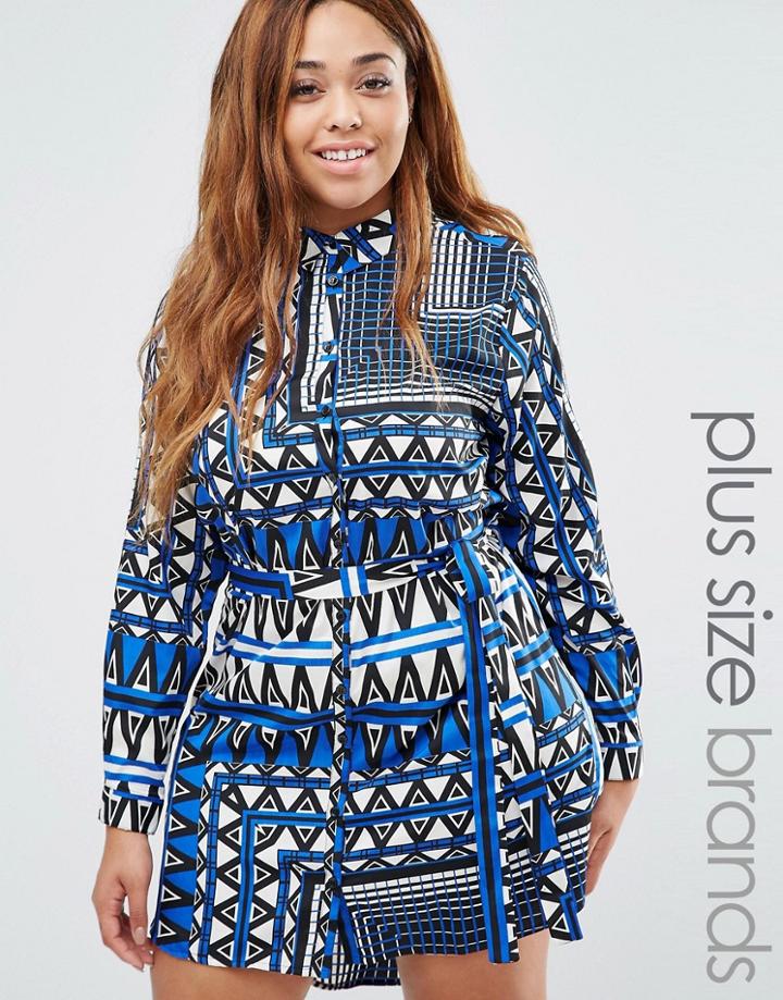 Ax Paris Plus Shirt Dress In Scarf Print - Blue