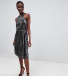 Warehouse Halter Neck Midi Dress In Metallic Stripe - Multi