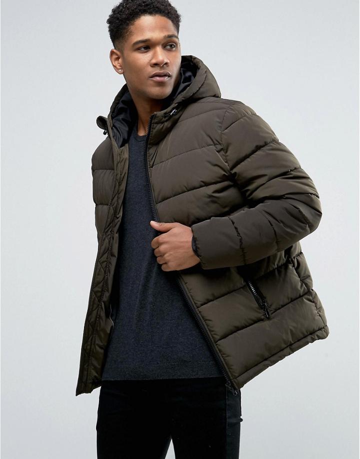 Celio Quilted Hooded Jacket - Green