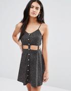 Missguided Cut Out Waist Button Front Ditsy Dress - Black