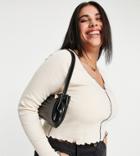 Asos Design Curve Top With Notch Neck And Contrast Stitching In Stone-neutral