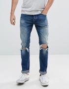 Only & Sons Skinny Jeans With Repair Knee Details - Blue