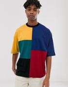 Asos Design Oversized T-shirt With Half Sleeve In Patchwork Color Block - Multi