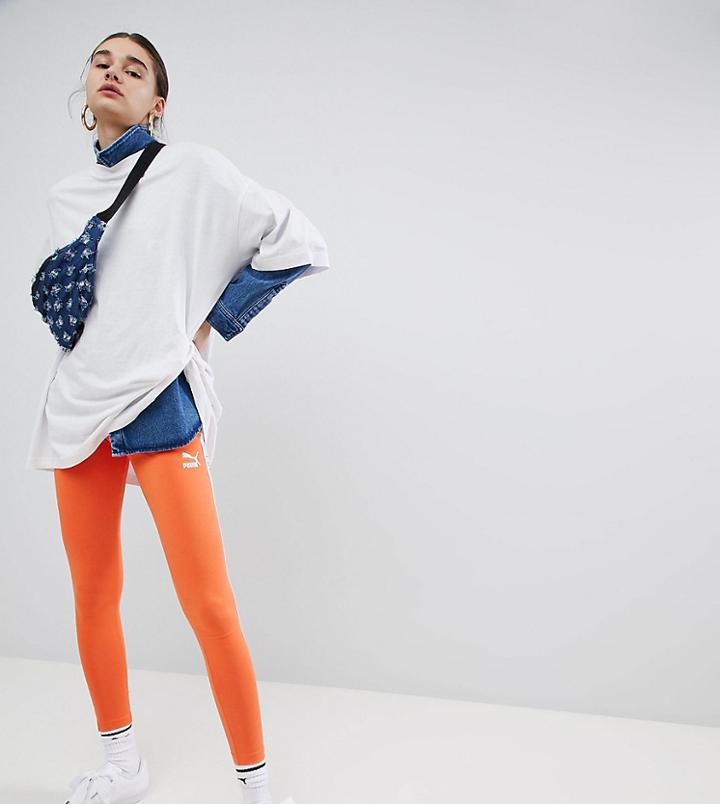 Puma Exclusive To Asos Taped Side Stripe Leggings In Orange - Orange