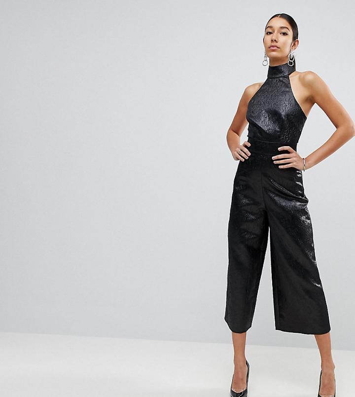 Asos Tall Jumpsuit In Jacquard With Buckle Detail-black