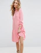 Vila Drop Hem High Neck Smock Dress - Pink