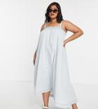 Lost Ink Plus Relaxed Midi Cami Smock Dress With Shirring In Denim-blues