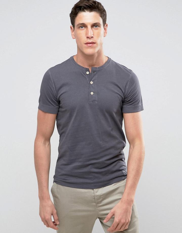 Abercrombie & Fitch Muscle Slim Fit Henley T-shirt Rib Cuff Garment Dyed In Black - Black