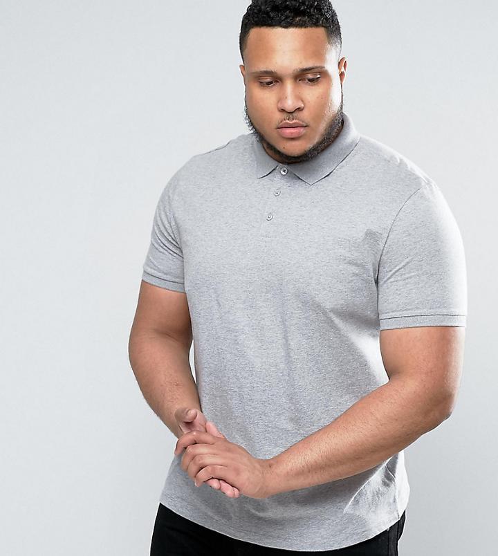 Asos Design Plus Jersey Polo In Gray Marl