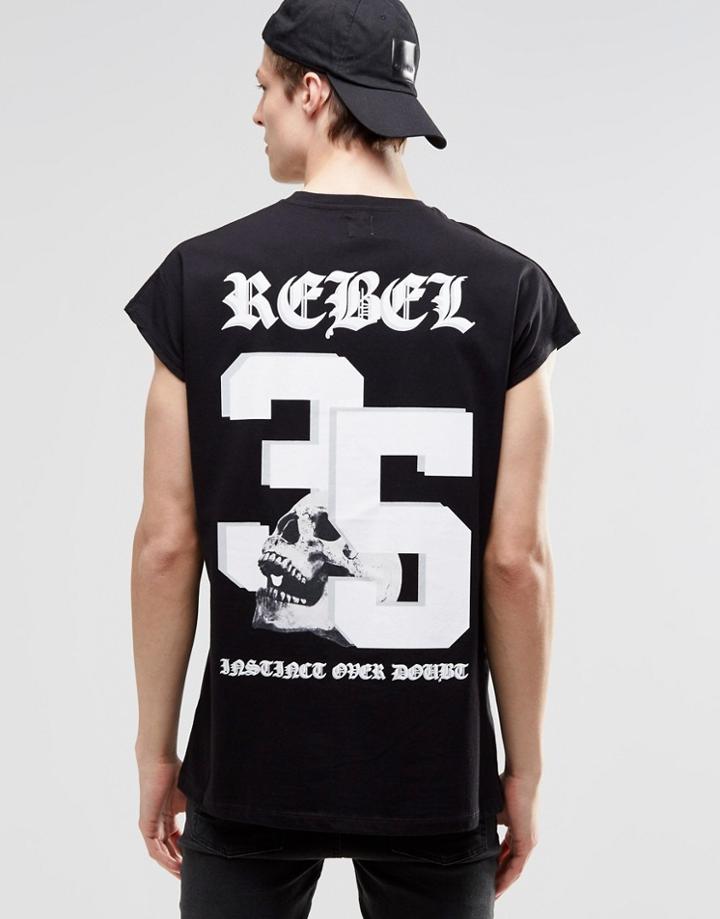 Asos Oversized Sleeveless T-shirt With Gothic Text Print - Black
