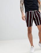 Asos Design Slim Mid Length Shorts In Bold Stripe - Red