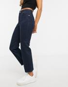 Asos Design High-rise Stretch 'slim' Straight Leg Jeans In Dark Wash-blues