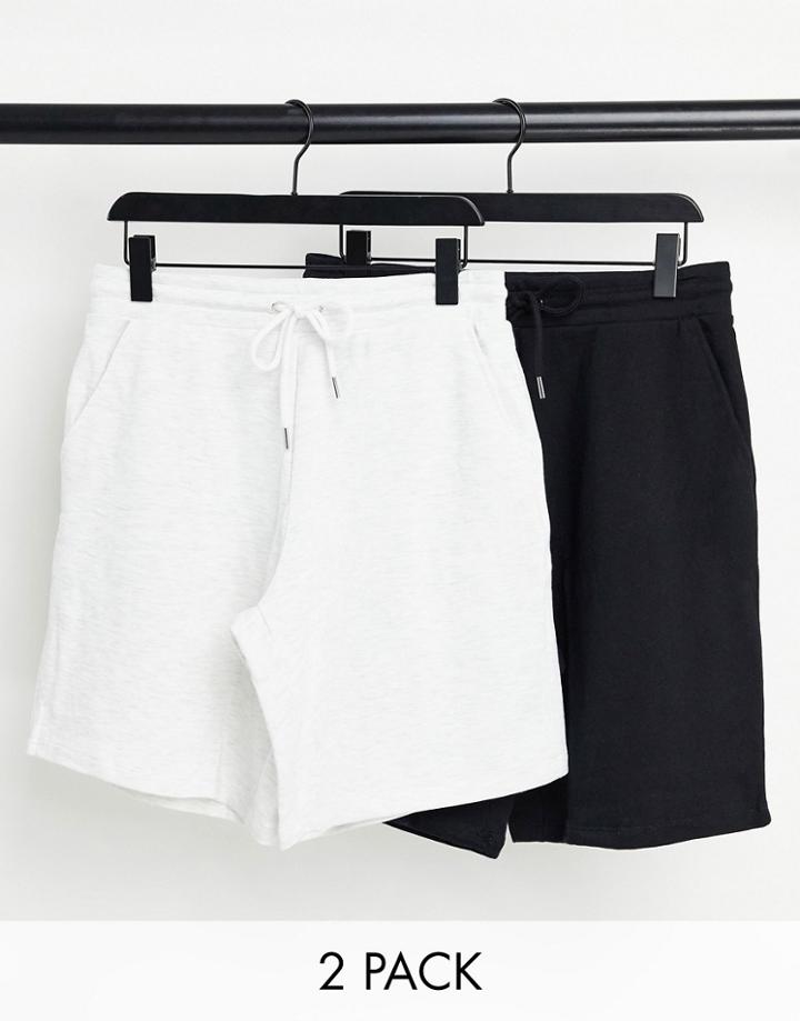 Asos Design Oversized Jersey Shorts In Black/ White Heather 2 Pack-multi